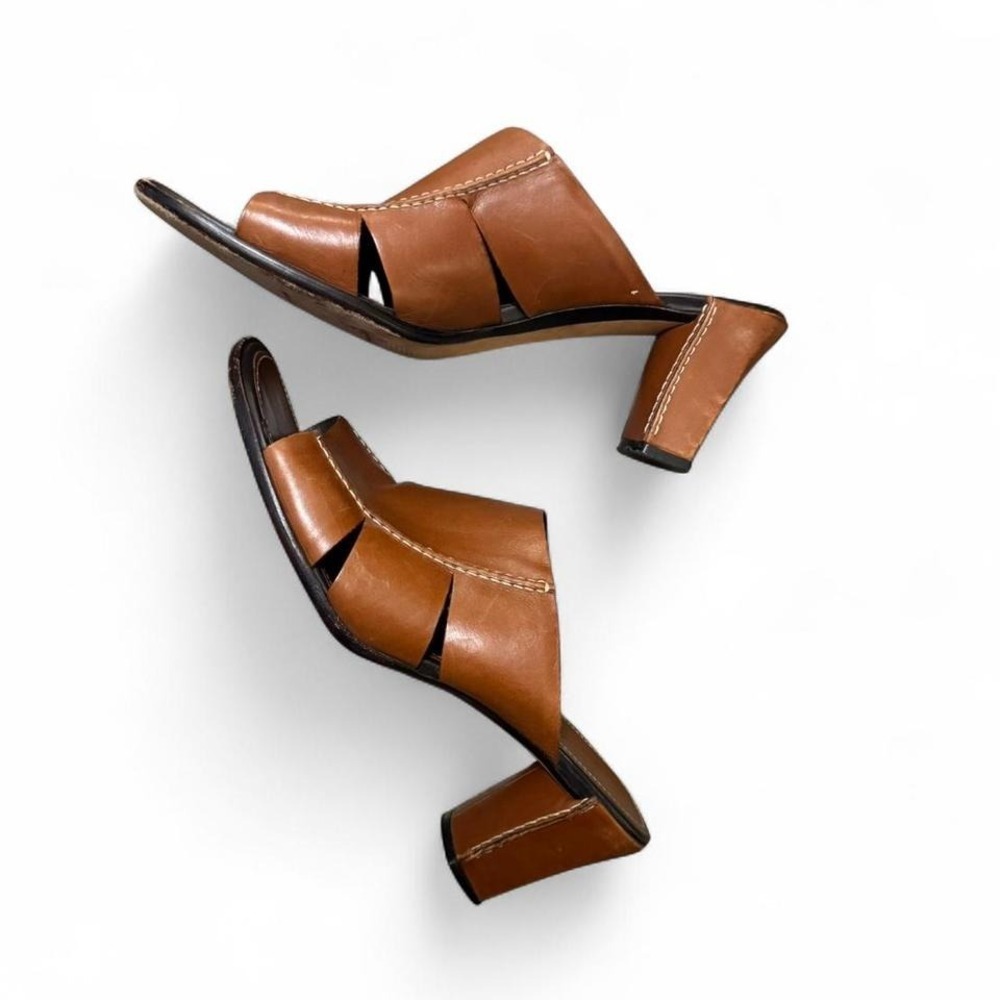 Cole Haan Brown Leather Block-Heel Sandals Timeless Classic Work Wear Minimalist